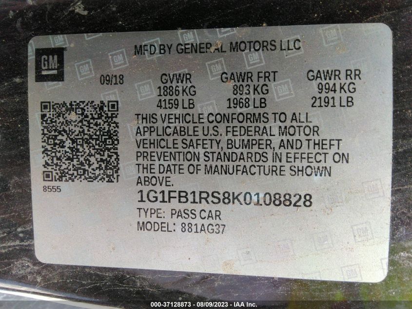 2019 CHEVROLET CAMARO 1LT - 1G1FB1RS8K0108828
