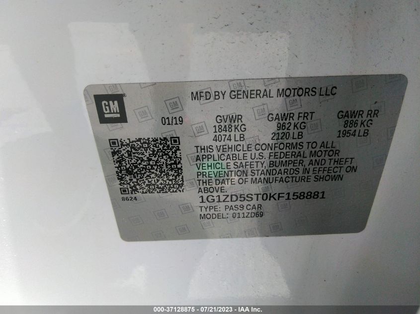 2019 CHEVROLET MALIBU LT - 1G1ZD5ST0KF158881
