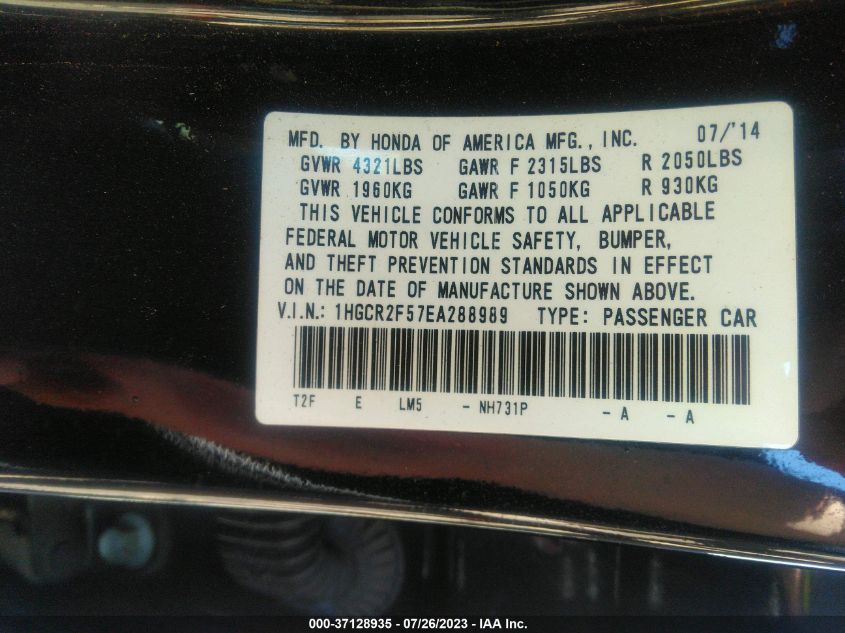 2014 HONDA ACCORD SEDAN SPORT - 1HGCR2F57EA288989