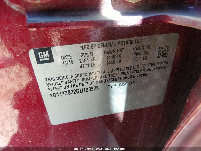 2016 CHEVROLET IMPALA LT - 1G1115S32GU130525