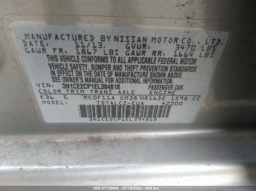 2014 NISSAN VERSA NOTE S PLUS - 3N1CE2CP1EL394818