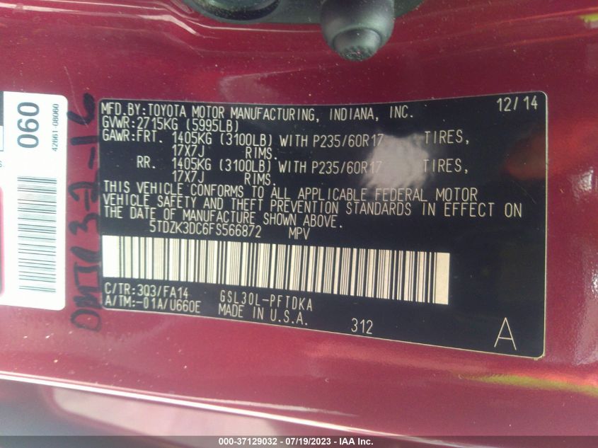 2015 TOYOTA SIENNA L - 5TDZK3DC6FS566872