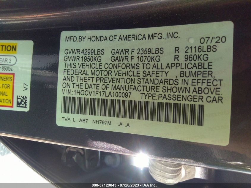 2020 HONDA ACCORD SEDAN LX - 1HGCV1F17LA100097
