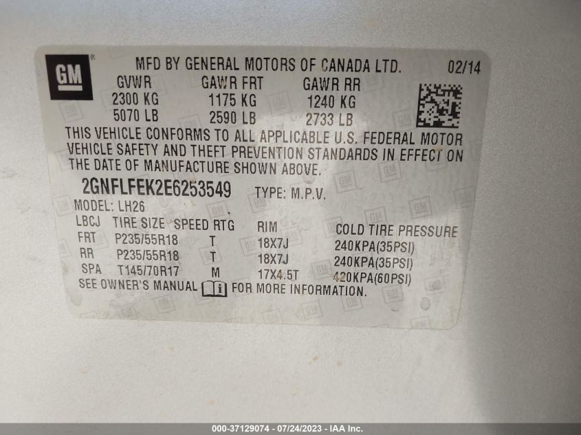 2014 CHEVROLET EQUINOX LT - 2GNFLFEK2E6253549