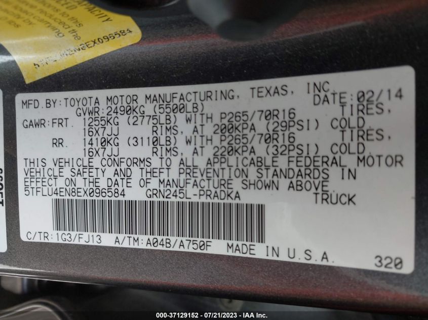 2014 TOYOTA TACOMA - 5TFLU4EN8EX096584
