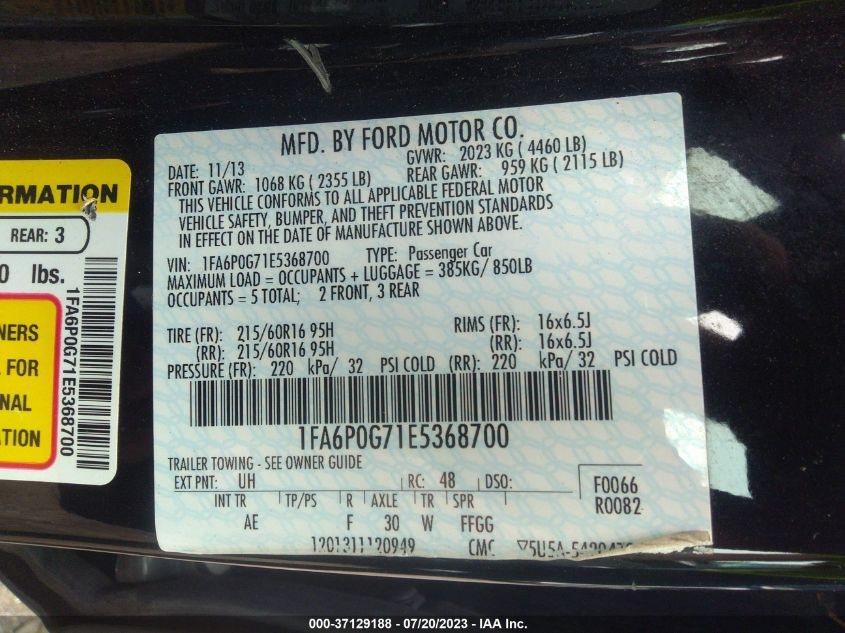 2014 FORD FUSION S - 1FA6P0G71E5368700