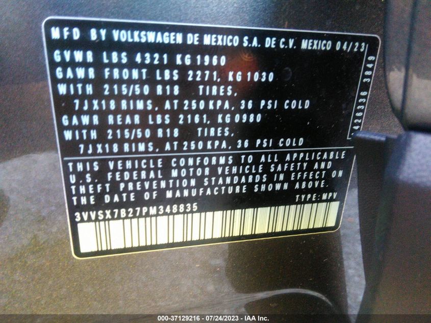 2023 VOLKSWAGEN TAOS SE - 3VVSX7B27PM348835