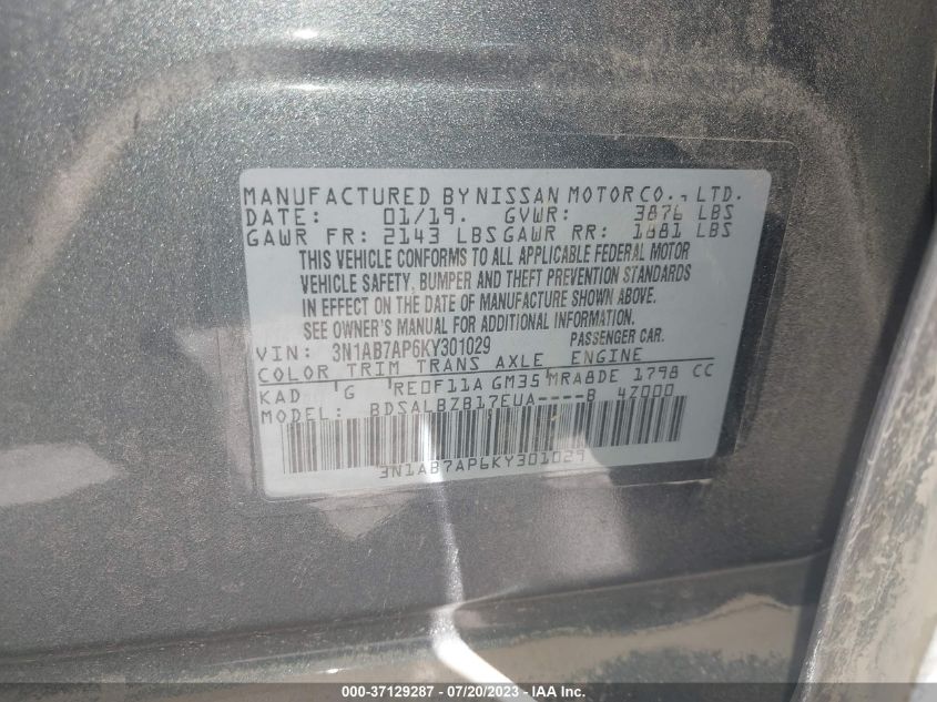 3N1AB7AP6KY301029 Nissan Sentra S 9