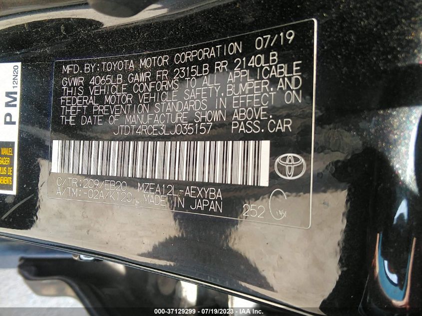 2020 TOYOTA COROLLA XSE - JTDT4RCE3LJ035157