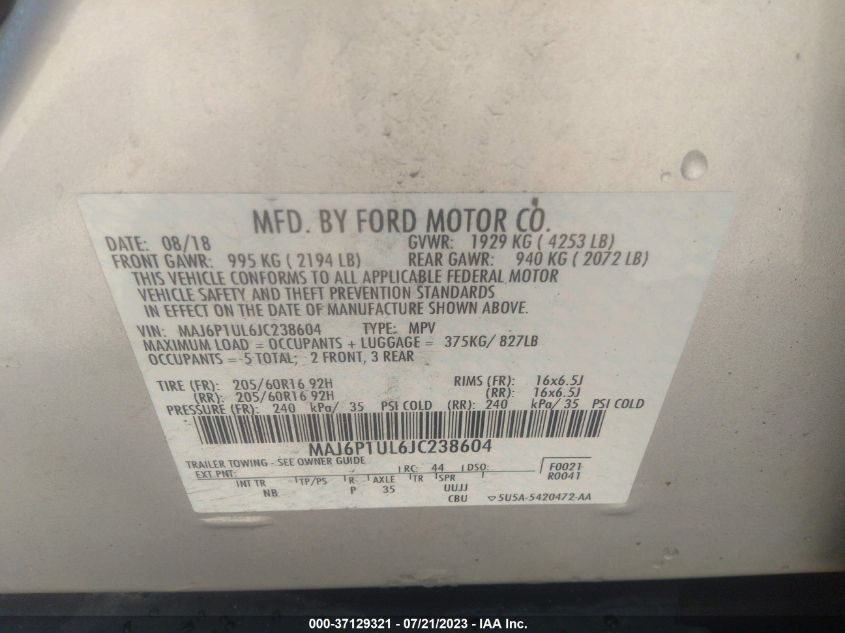 2018 FORD ECOSPORT SE - MAJ6P1UL6JC238604