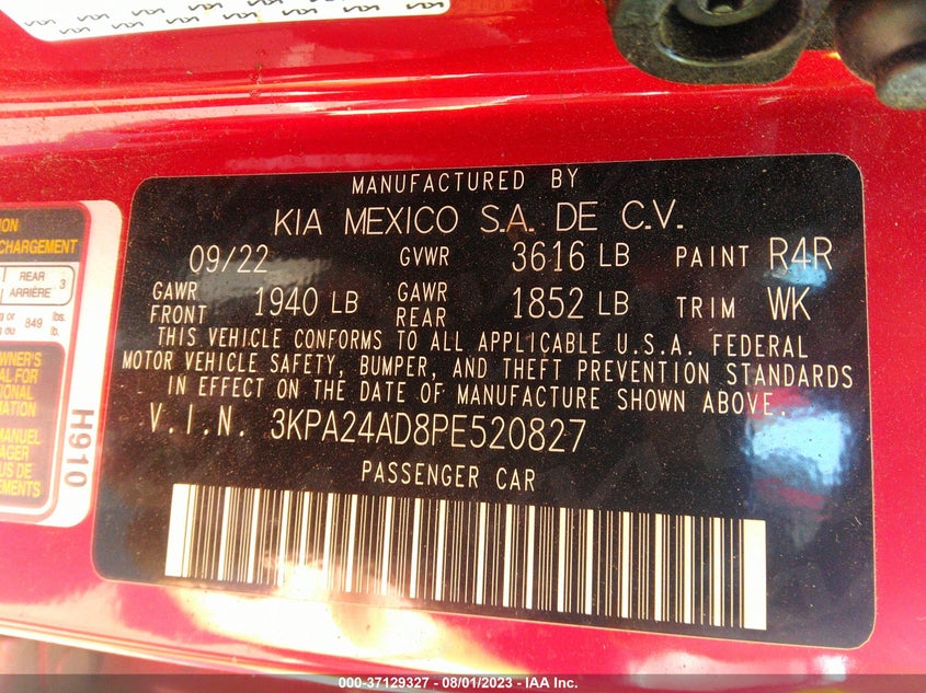 VIN 3KPA24AD8PE520827 2023 KIA RIO LX/S