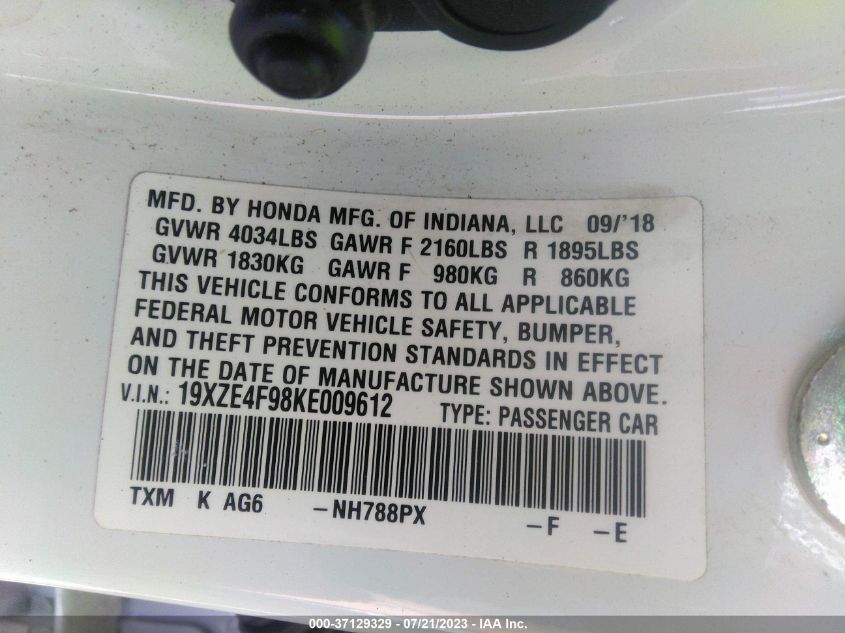 2019 HONDA INSIGHT TOURING - 19XZE4F98KE009612