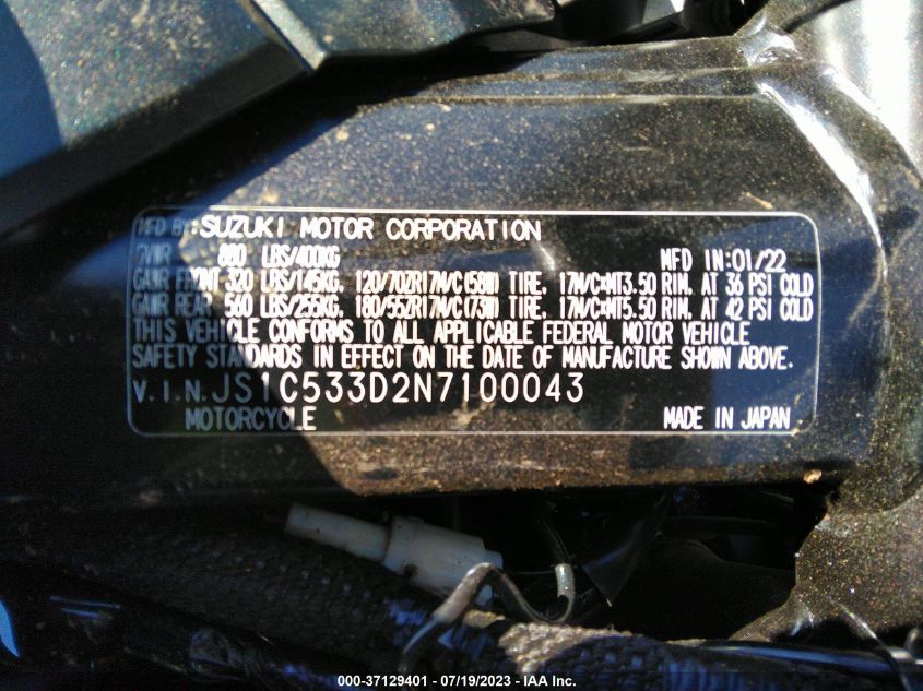 2022 SUZUKI GSX-S750 M/Z - JS1C533D2N7100043