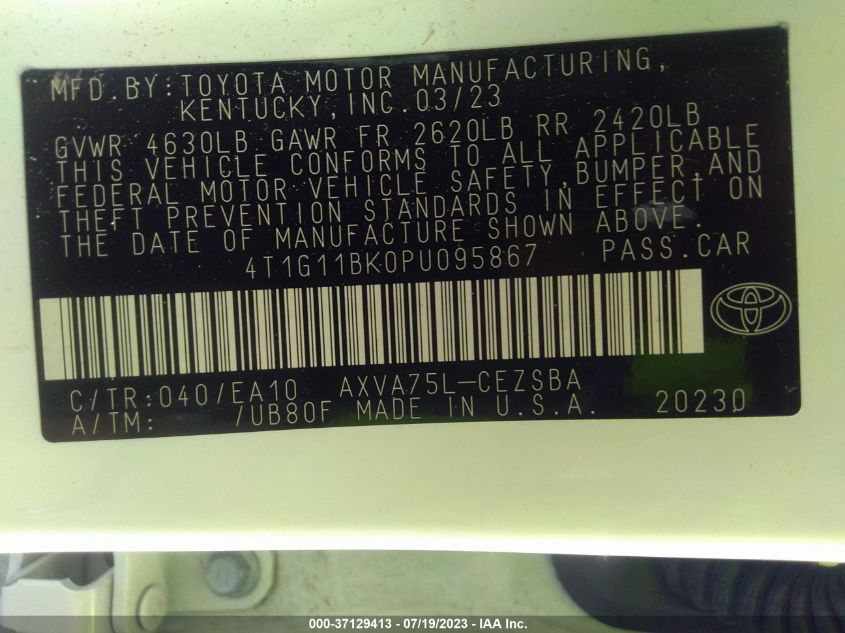 2023 TOYOTA CAMRY SE NIGHT SHADE/SE - 4T1G11BK0PU095867