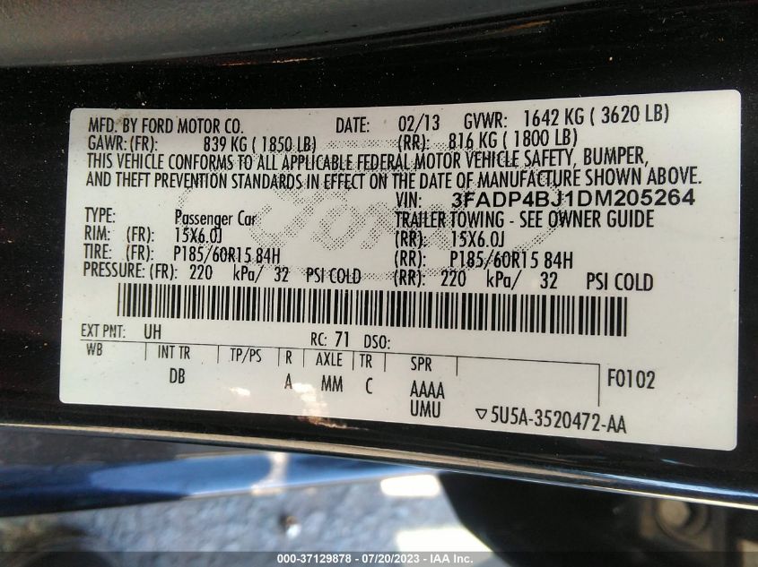 2013 FORD FIESTA SE - 3FADP4BJ1DM205264