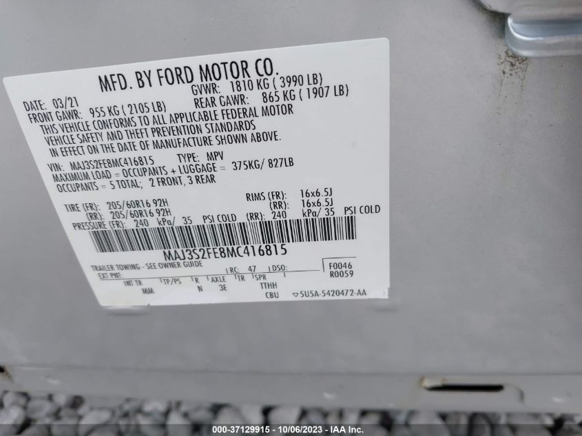 2021 FORD ECOSPORT S - MAJ3S2FE8MC416815