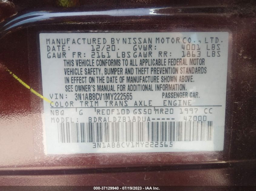 2021 NISSAN SENTRA SV - 3N1AB8CV1MY222565