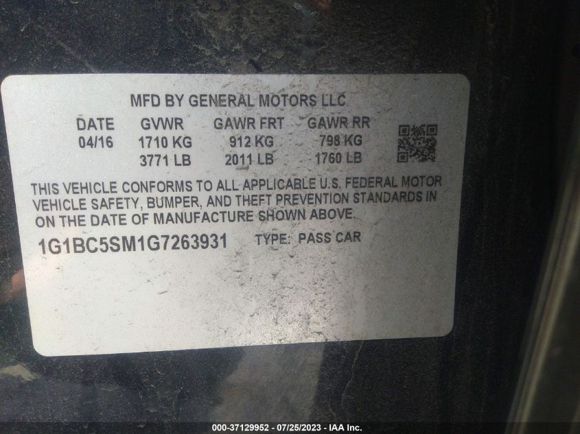 2016 CHEVROLET CRUZE LS - 1G1BC5SM1G7263931