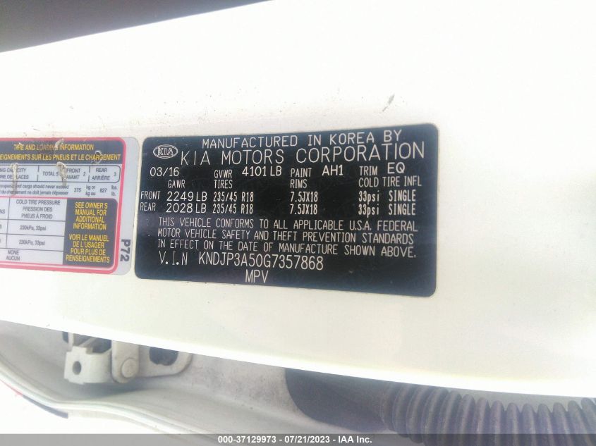 2016 KIA SOUL + - KNDJP3A50G7357868
