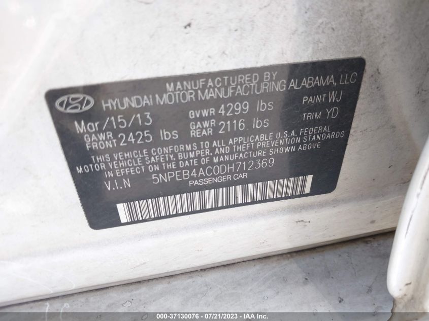 2013 HYUNDAI SONATA GLS - 5NPEB4AC0DH712369