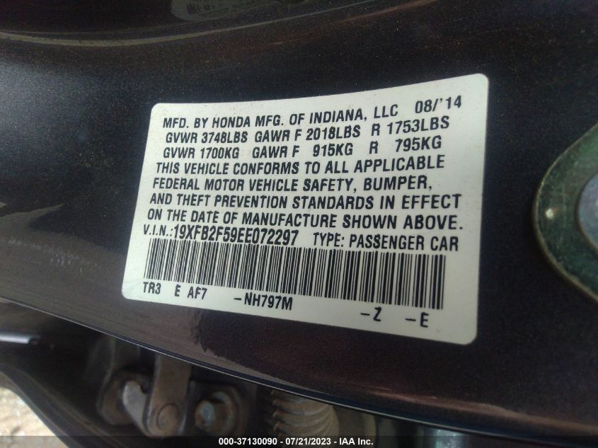 2014 HONDA CIVIC SEDAN LX - 19XFB2F59EE072297
