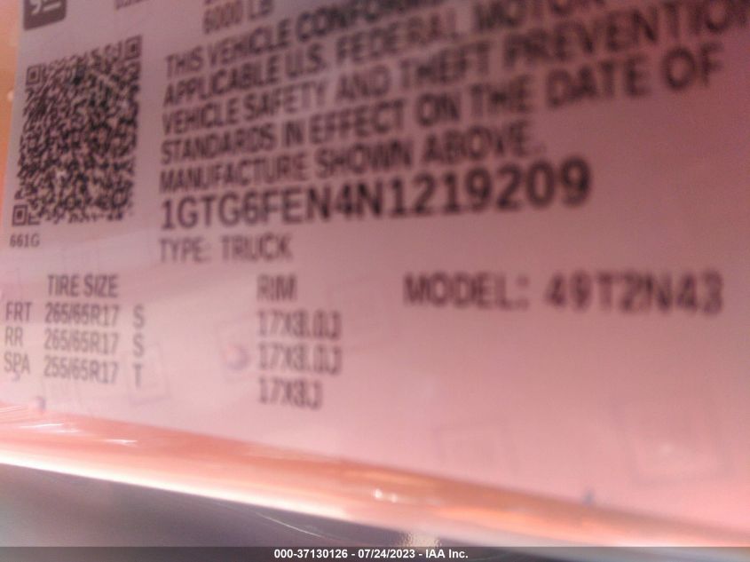 2022 GMC CANYON AT4 - 1GTG6FEN4N1219209