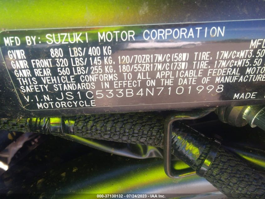 2022 SUZUKI GSX-S750 M/Z JS1C533B4N7101998