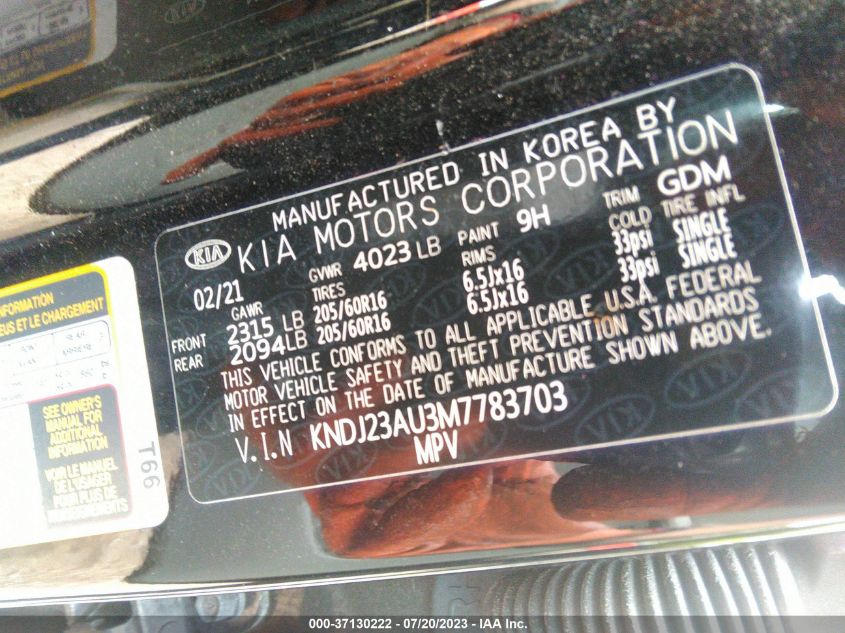 2021 KIA SOUL S - KNDJ23AU3M7783703