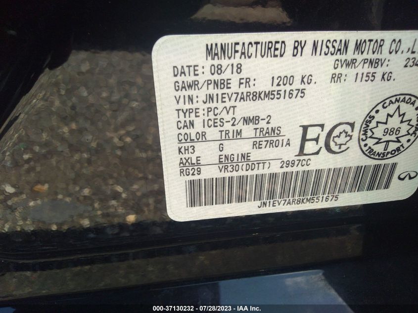 2019 INFINITI Q50 3.0T - JN1EV7AR8KM551675