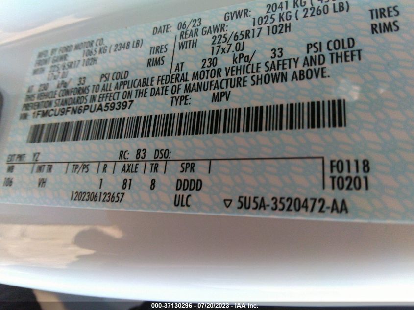 2023 FORD ESCAPE BASE - 1FMCU9FN6PUA59397