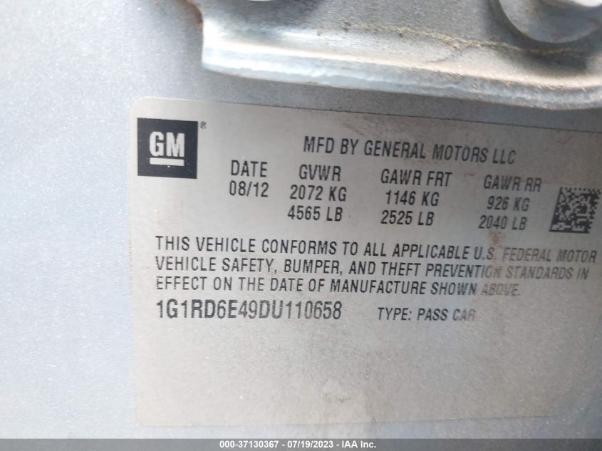 2013 CHEVROLET VOLT - 1G1RD6E49DU110658