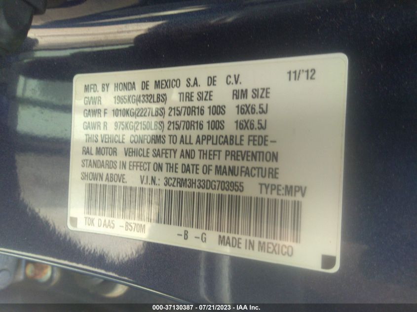 2013 HONDA CR-V LX - 3CZRM3H33DG703955