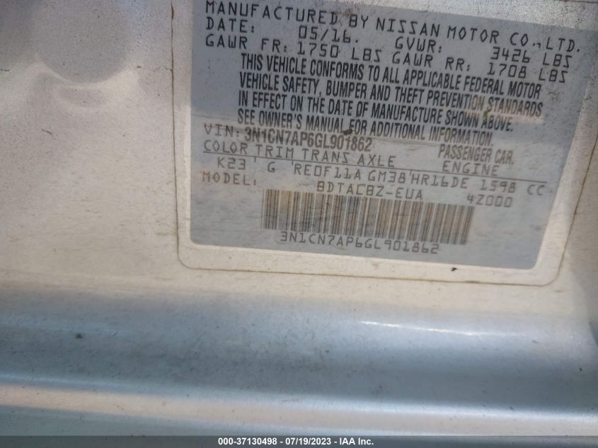 2016 NISSAN VERSA SV - 3N1CN7AP6GL901862