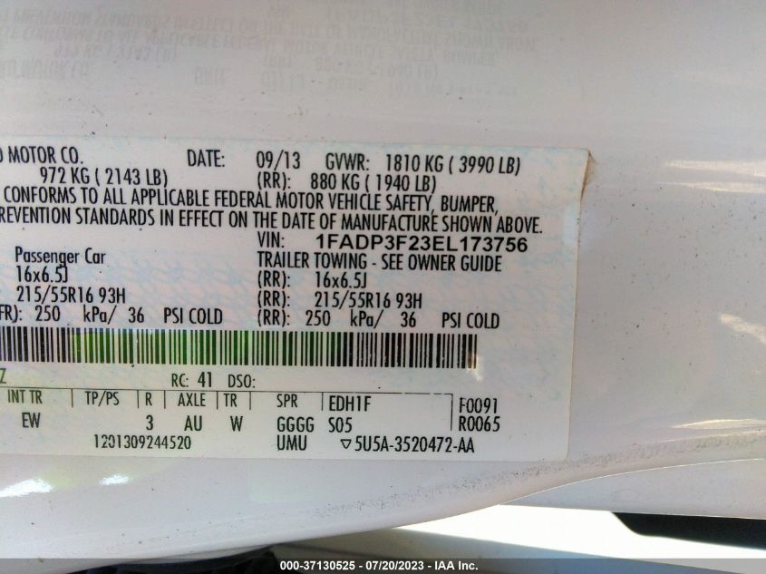 2014 FORD FOCUS SE - 1FADP3F23EL173756