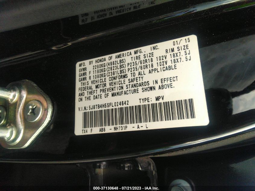 2015 ACURA RDX TECH PKG - 5J8TB4H55FL024642