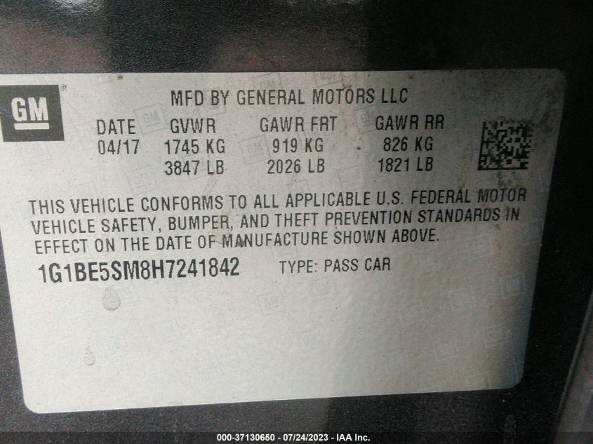 2017 CHEVROLET CRUZE LT - 1G1BE5SM8H7241842