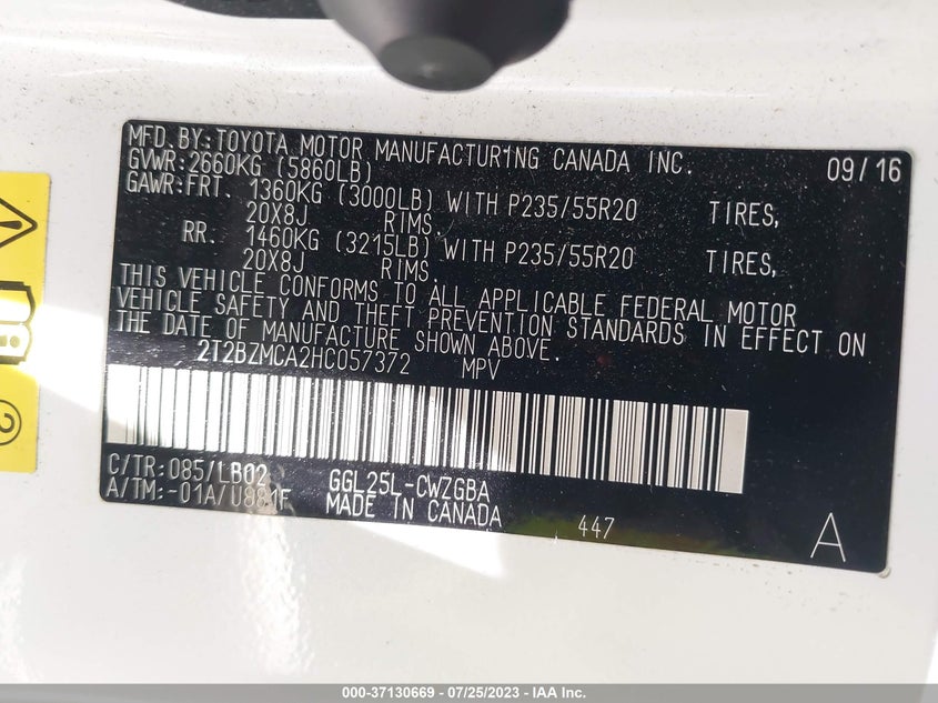 VIN 2T2BZMCA2HC057372 2017 LEXUS RX RX 350