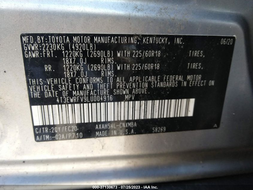 2020 TOYOTA RAV4 HYBRID XSE - 4T3EWRFV9LU004916
