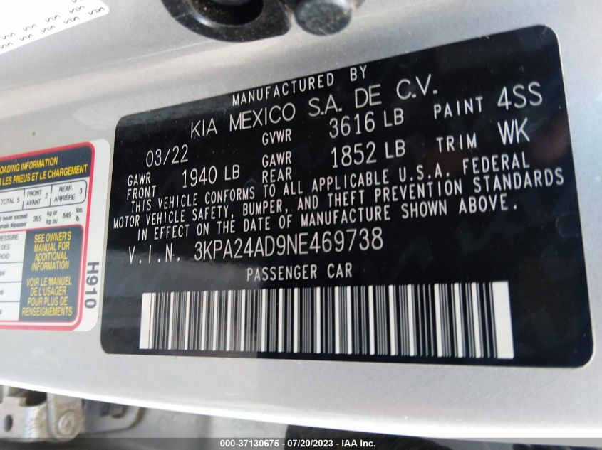 2022 KIA RIO LX/S - 3KPA24AD9NE469738