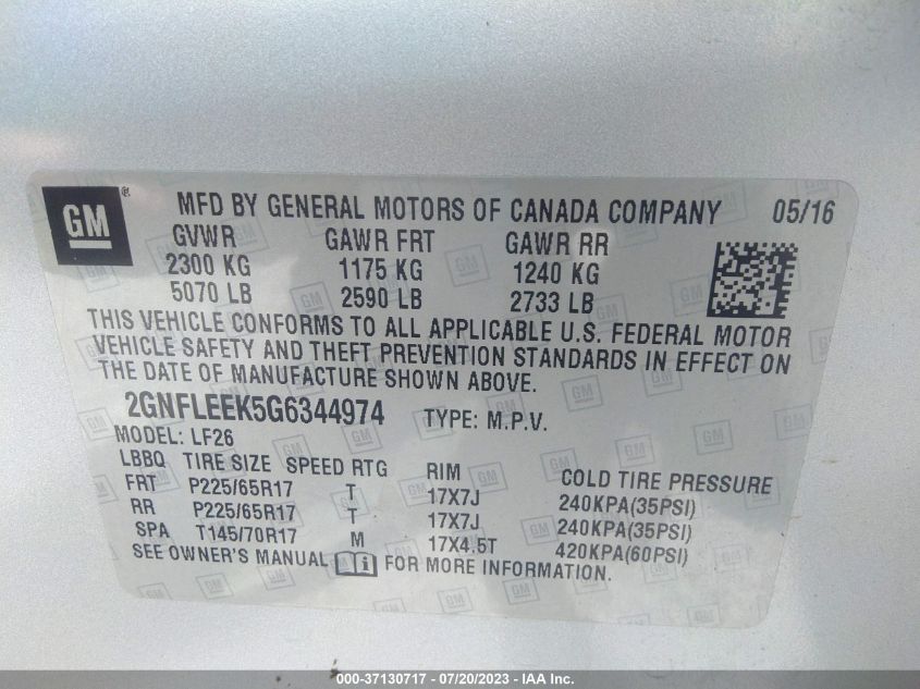 2016 CHEVROLET EQUINOX LS - 2GNFLEEK5G6344974