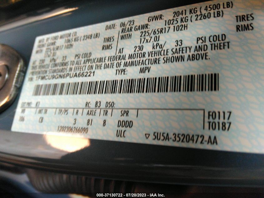 2023 FORD ESCAPE ACTIVE - 1FMCU9GN6PUA66221