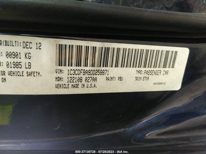 2013 DODGE DART SXT - 1C3CDFBA9DD258871