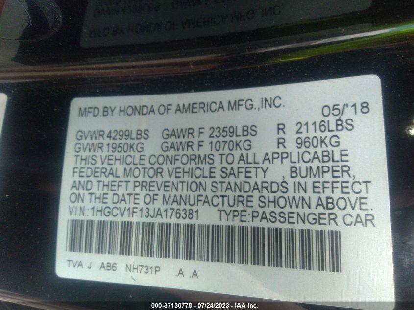 2018 HONDA ACCORD SEDAN LX 1.5T - 1HGCV1F13JA176381