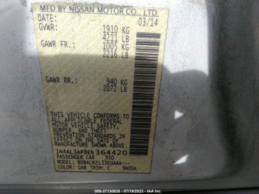 2014 NISSAN ALTIMA 2.5 S - 1N4AL3AP8EN364420