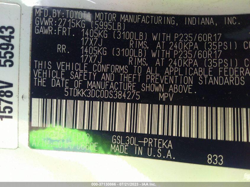 2013 TOYOTA SIENNA LE - 5TDKK3DC0DS384275