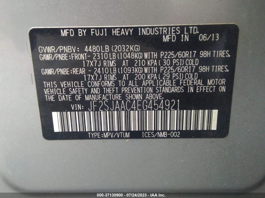 2014 SUBARU FORESTER 2.5I - JF2SJAAC4EG454921