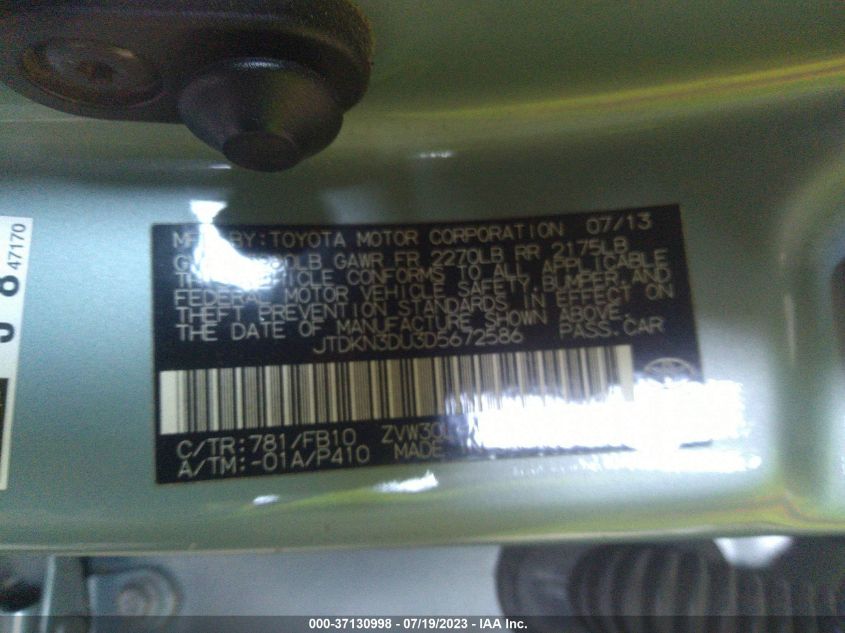 2013 TOYOTA PRIUS - JTDKN3DU3D5672586