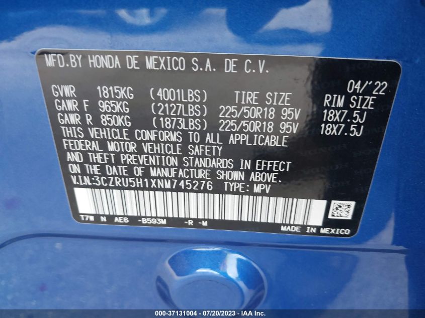 3CZRU5H1XNM745276 Honda HR-V SPORT 9