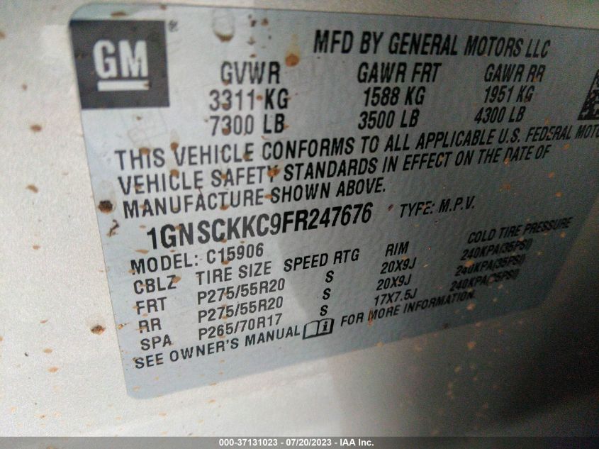 2015 CHEVROLET SUBURBAN C1500 LTZ - 1GNSCKKC9FR247676