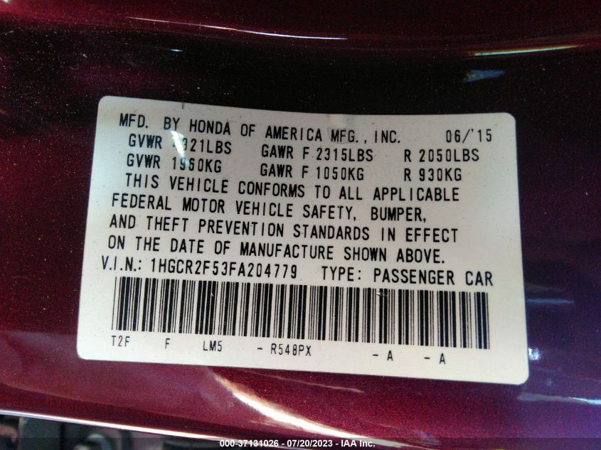 2015 HONDA ACCORD SEDAN SPORT - 1HGCR2F53FA204779